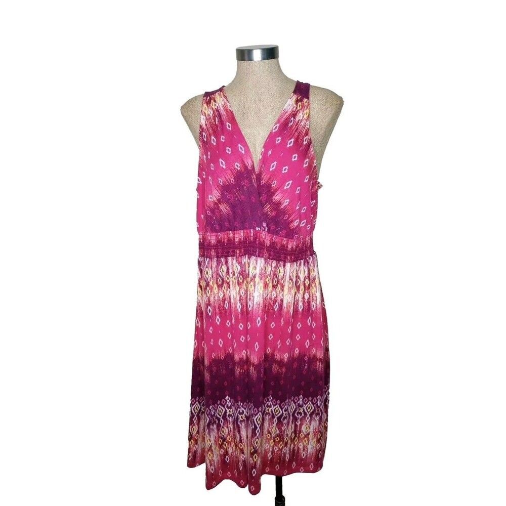 Mary Mcfadden Collection Dress Pink Red Ikat Sleeveless Size XL Cruisewear Artsy